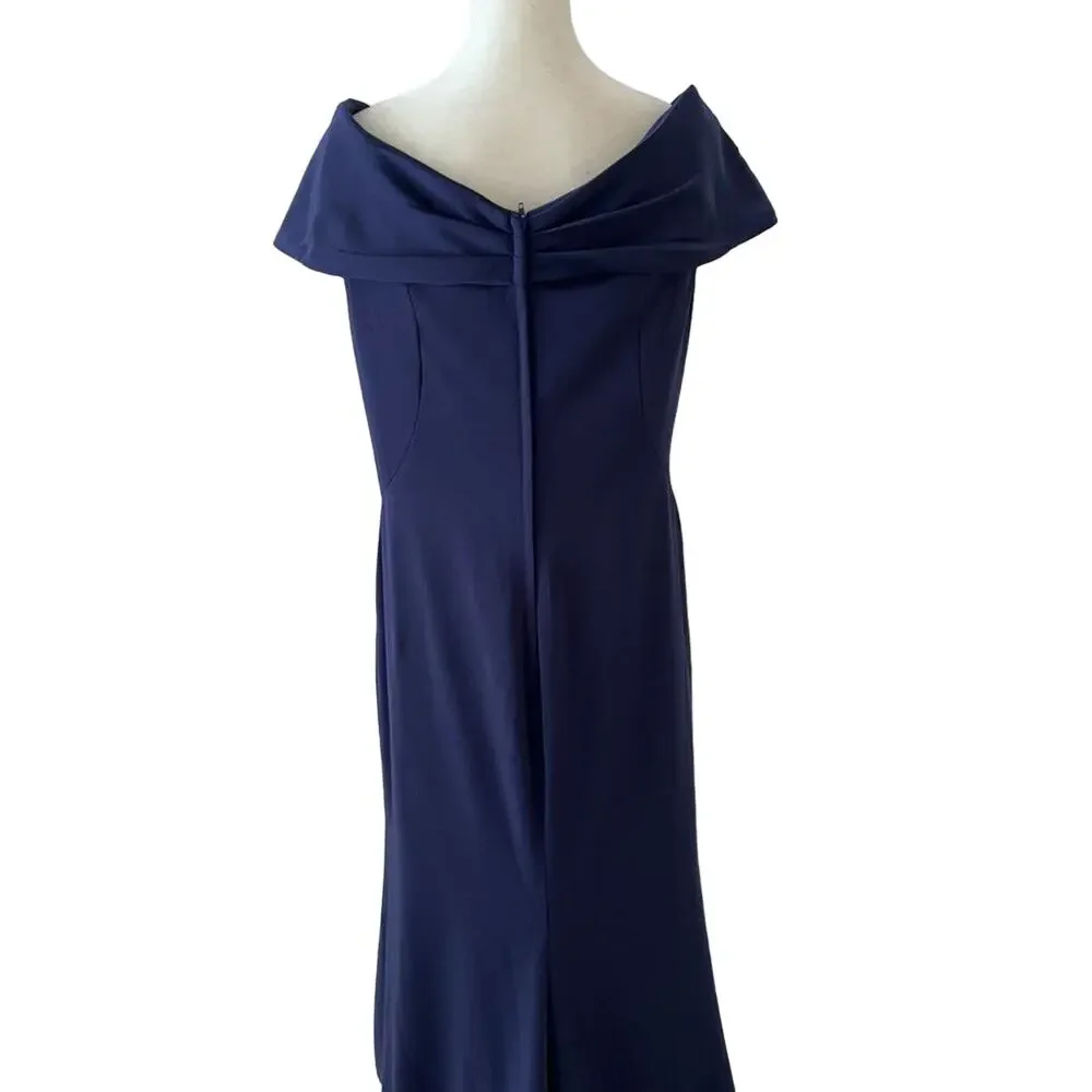 La Femme Navy Off Shoulder Gown 10 Elegant Formal Evening Wedding Guest Dress - Picture 9 of 13